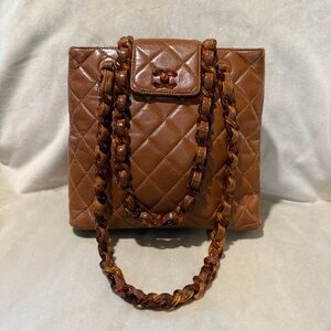 Vintage Chanel Brown Quilted Lambskin Tortoiseshell Resin Chain Bag 1990s
